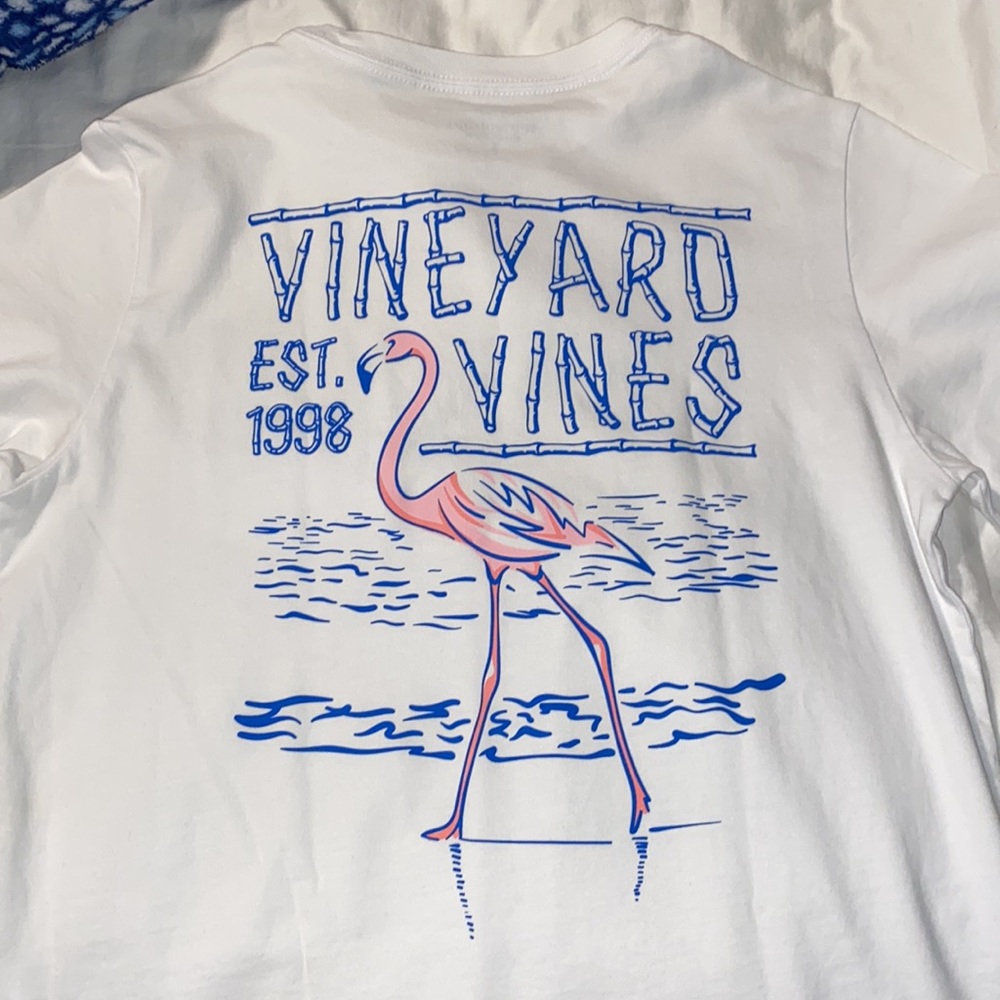 Vineyard Vines White Pocket Tee Flamingos Size: YTH L